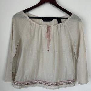 Peasant Top with Pink Embroidery Size 3/4